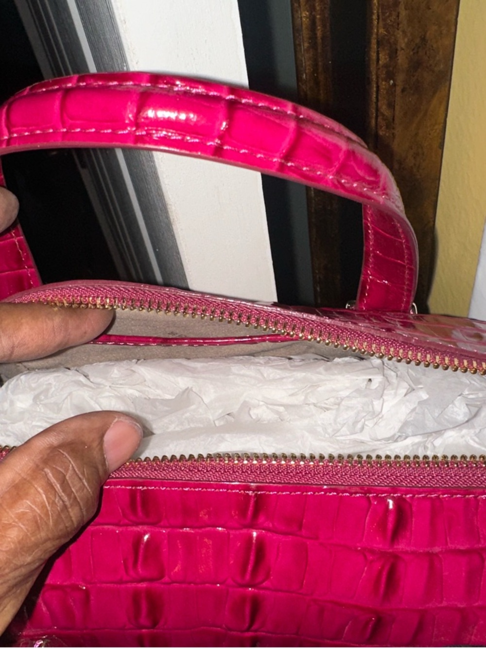 Brahmin Hot Pink Croc-Embossed Patent Satchel - Picture 5 of 5